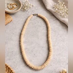 Natural Shell Beaded Necklace Ivory Disc Beads Coastal Boho Minimalist